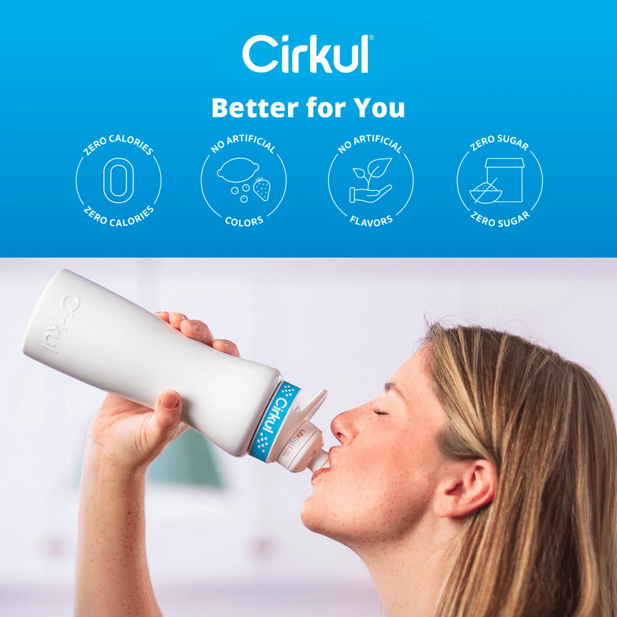 22oz White Stainless Steel Water Bottle with Blue Lid and 2 Flavor Cartridges R1063