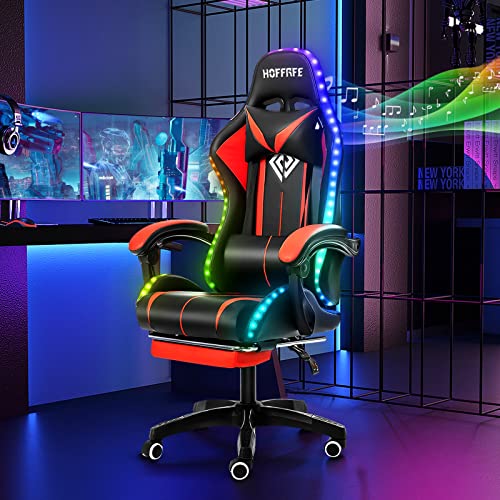 Blue and Black RGB Gaming Chair with Speakers and Footrest J630