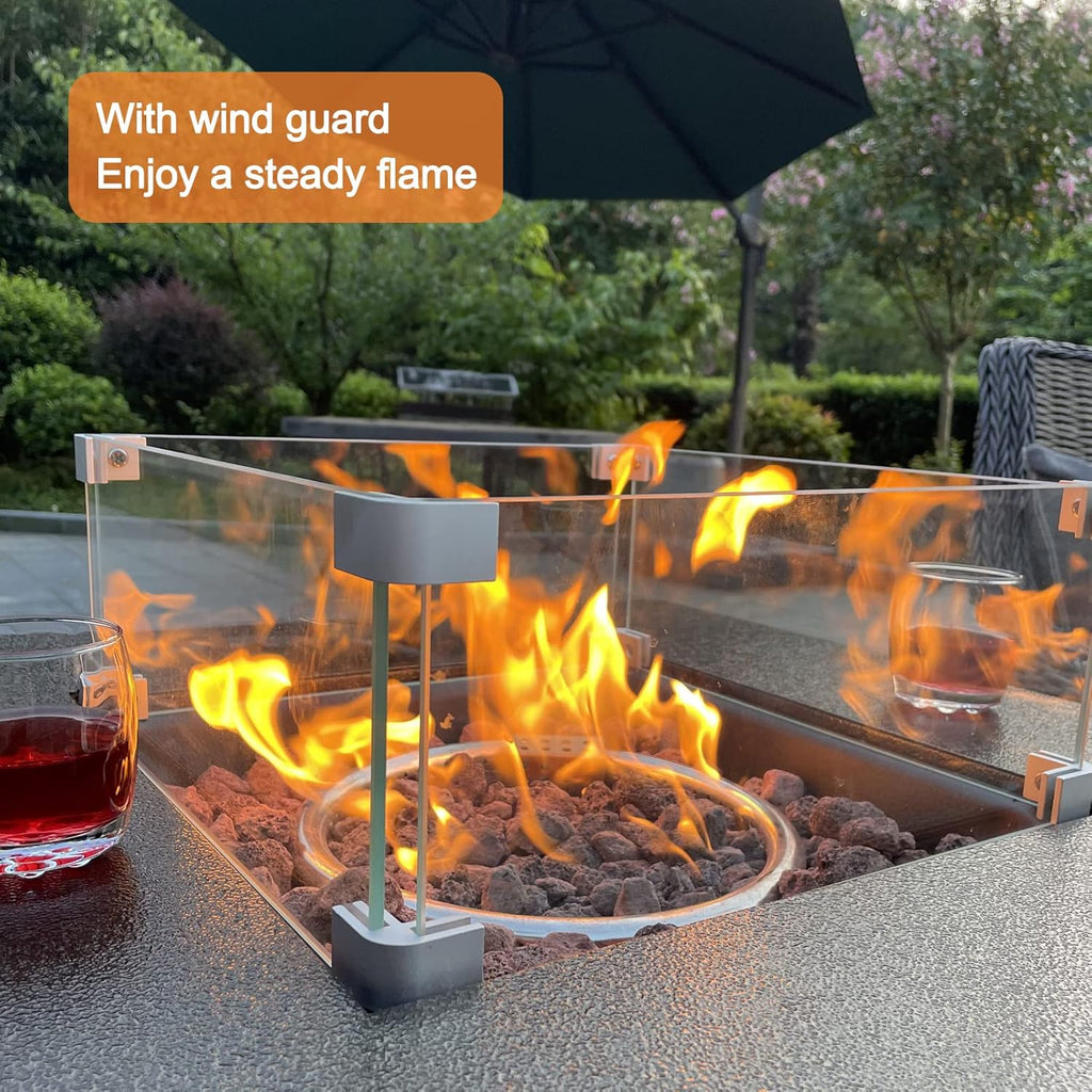 50000BTU Metal Propane Fire Pit Table with Glass Wind Guard and Lava Stone G7720