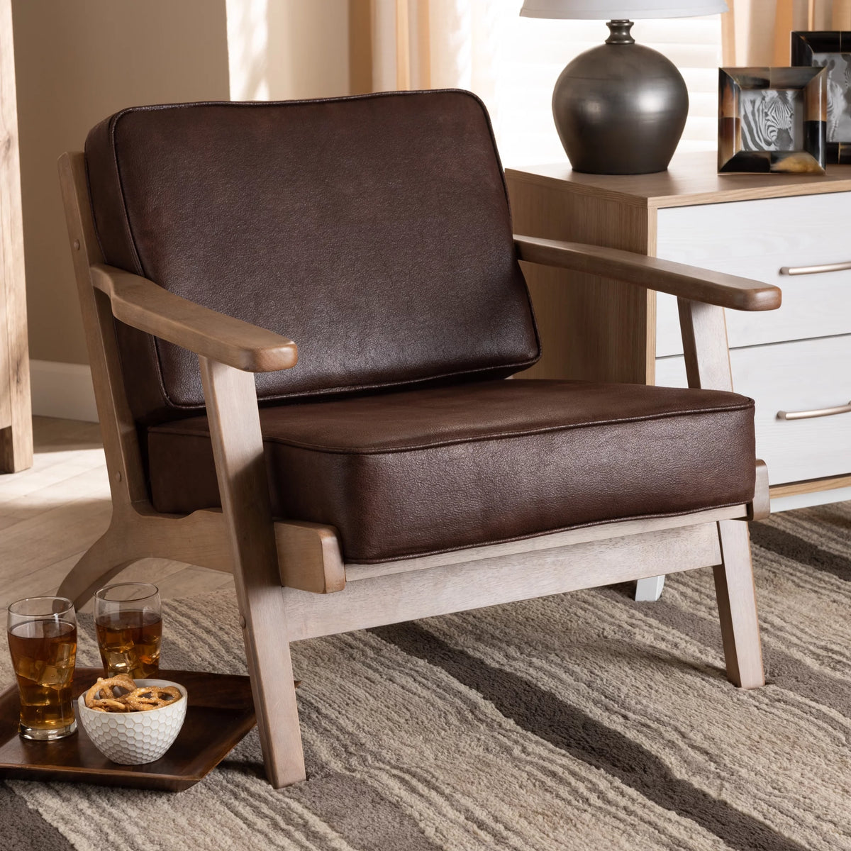 Dark Brown Faux Leather Armchair Q137979
