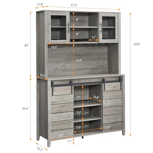 White Tall Farmhouse Coffee Bar Wine Cabinet with Sliding Barn Doors and Storage D891