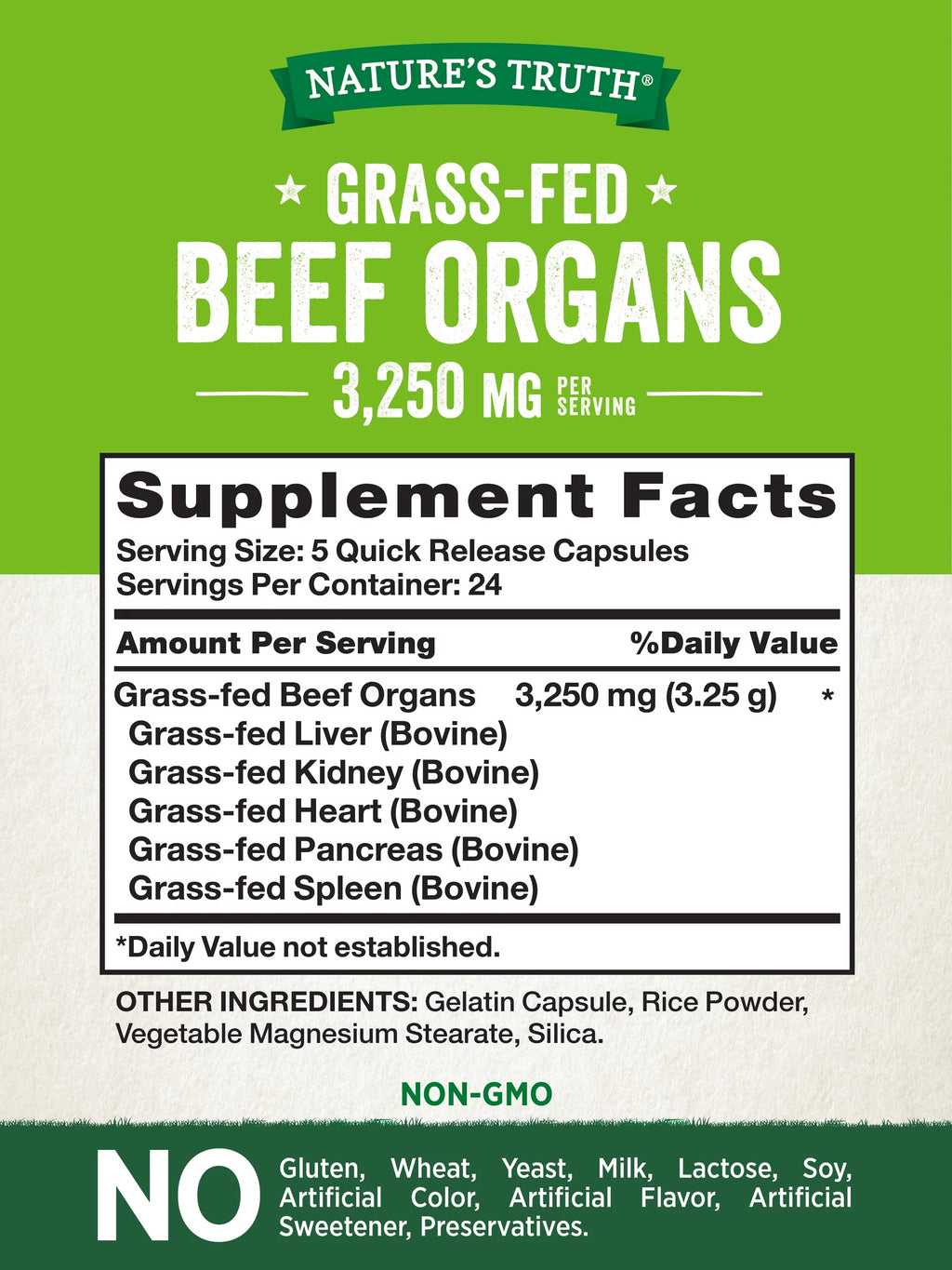 120 Count 3250mg Beef Organs Capsules Q24727