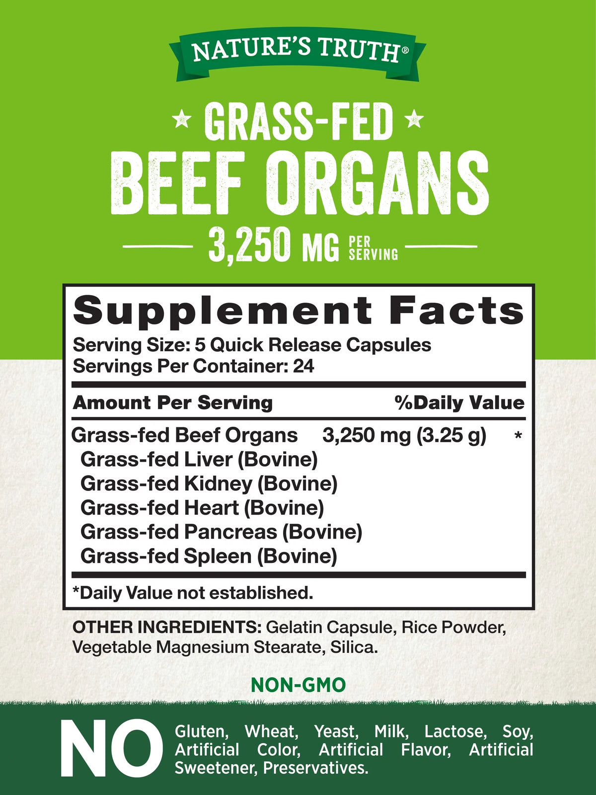 120 Count 3250mg Beef Organs Capsules Q24727