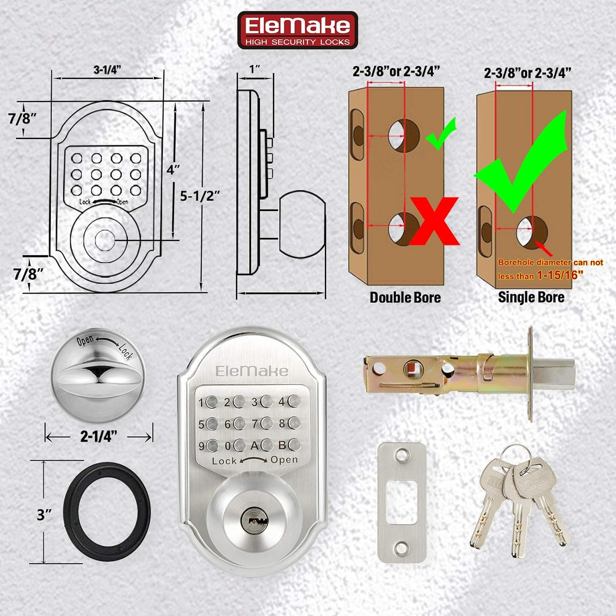 Keyless Entry Door Lock Deadbolt Keypad Mechanical Stainless Steel V306