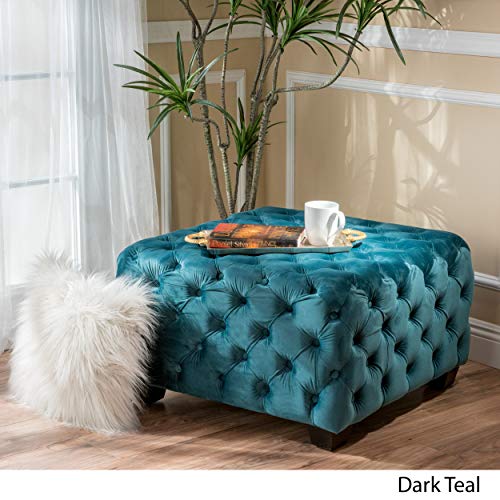 Dark Teal Velvet Ottoman E840
