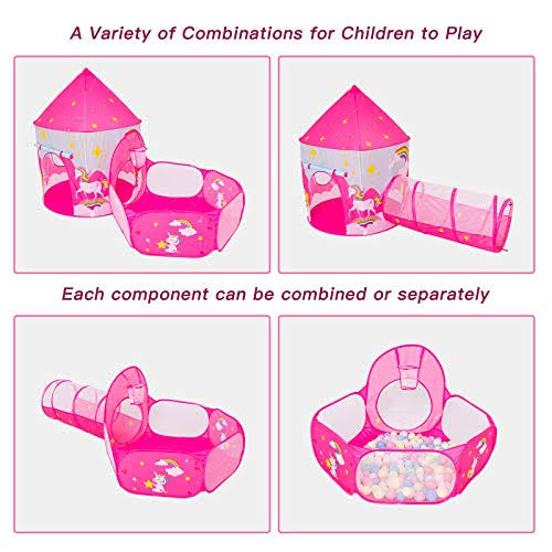 3pcs Kids Play Tent, Crawl Tunnel & Ball Pit with Basketball Hoop W74847