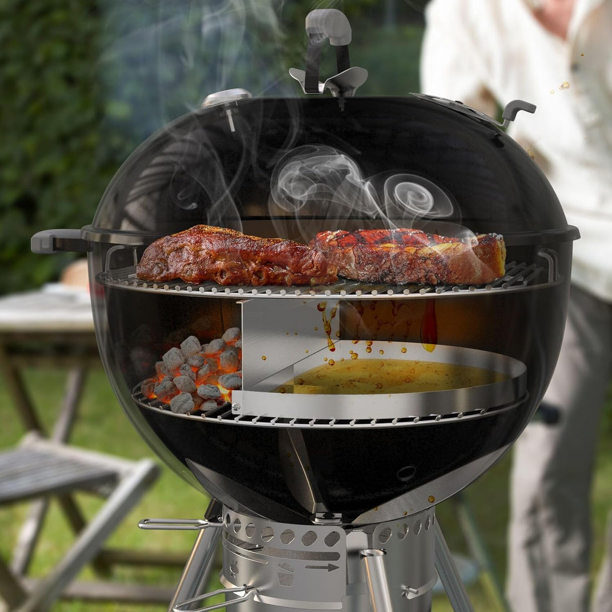Stainless Steel Detachable Grill Drip Pan with Removable Charcoal Divider V224