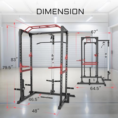 Power Cage Squat Rack with LAT Pulldown 800 lb Capacity I84345