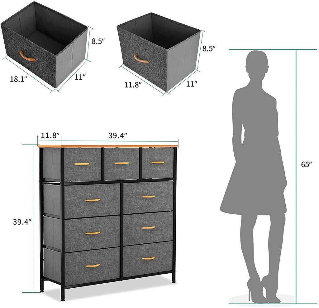 Light Grey 9 Drawer Fabric Dresser L50339