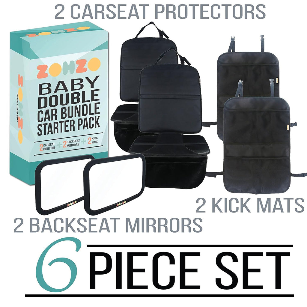 Double Baby Car Bundle - Car Seat Protector Cover, Baby Car Mirror, Kick Mat Organizer J94501