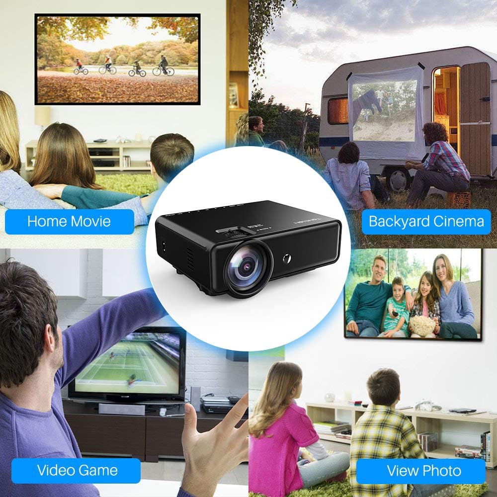 Video Projector with HDMI Cable, Support 1080P/TV/VGA/USB/AV/Laptop/Phone U14501