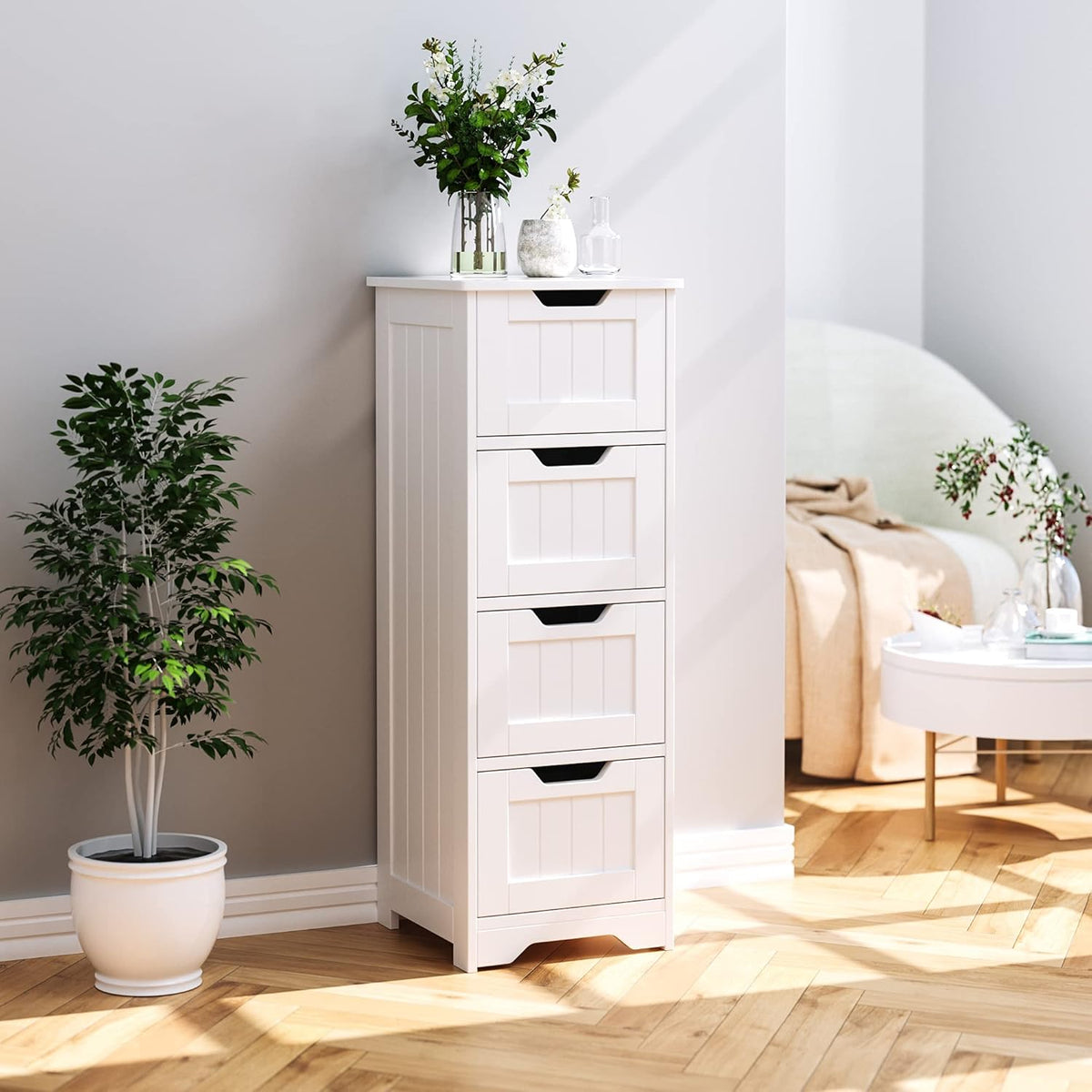 White 4 Drawer Bathroom Floor Storage Cabinet Z9246