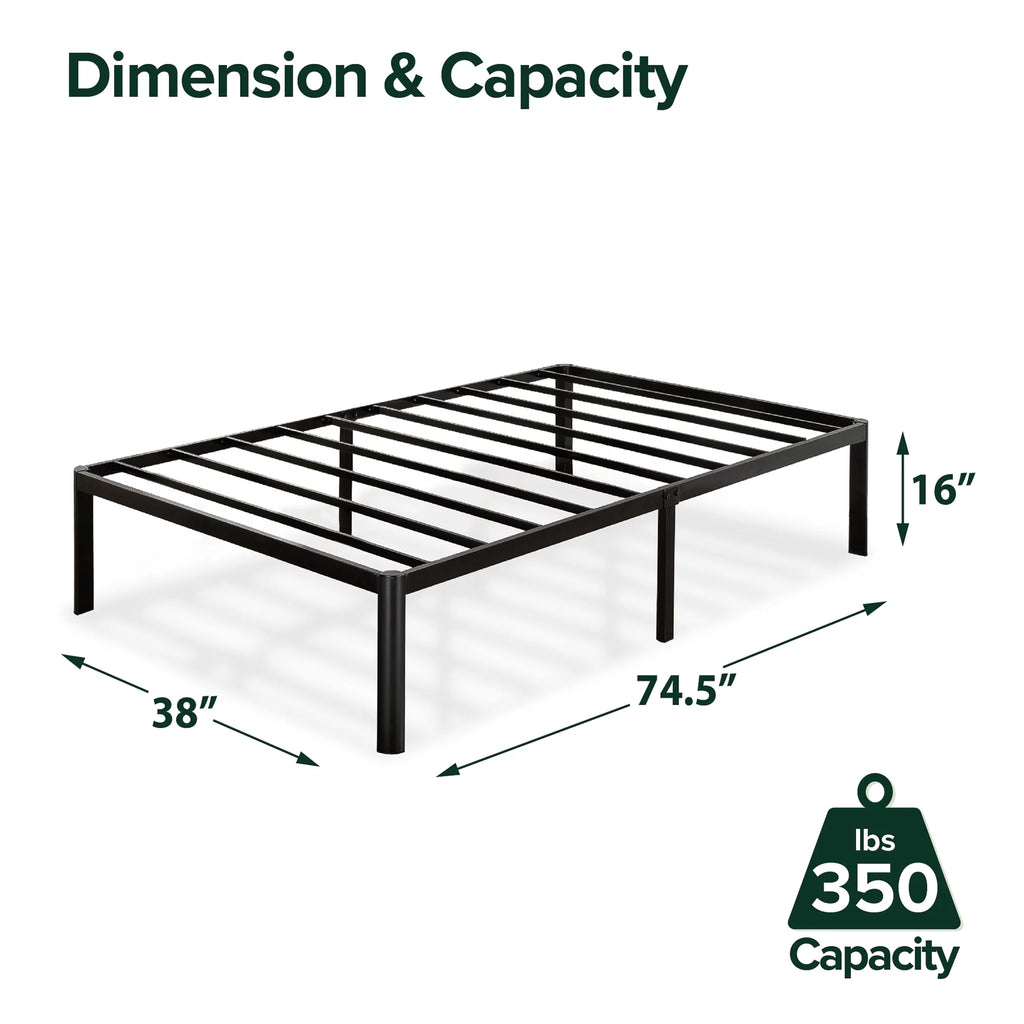 16" Metal Platform Bed Frame with Steel Slats, Twin P513
