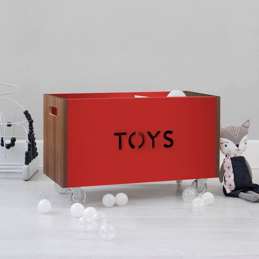 Walnut Pink Toy Box Chest on Casters U624
