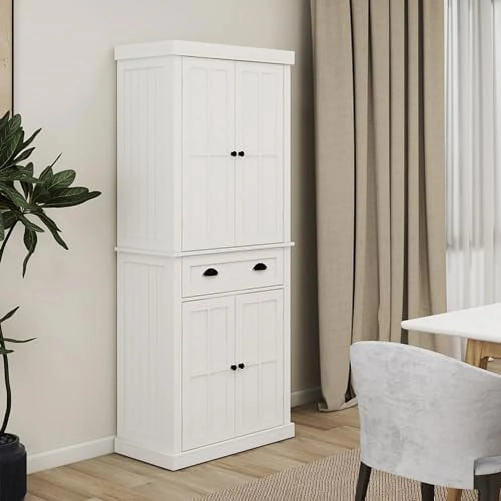 White 50" Pantry Cabinet with Doors and Shelves L798780