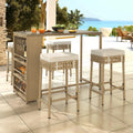 Beige 5 Piece Rattan Wicker Bar Set with 4 Bar Stools Z8768