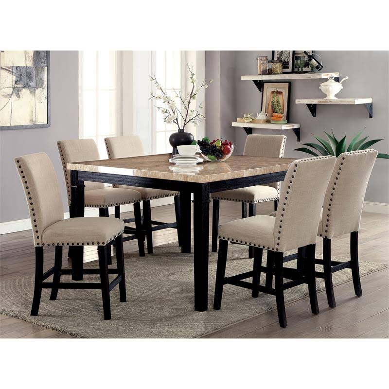 Black Wood Counter Height Table with Faux Marble Top W63702