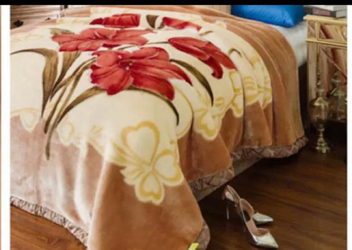 King Orange Red/Cream Reversible Faux Mink Fleece Blanket L799090