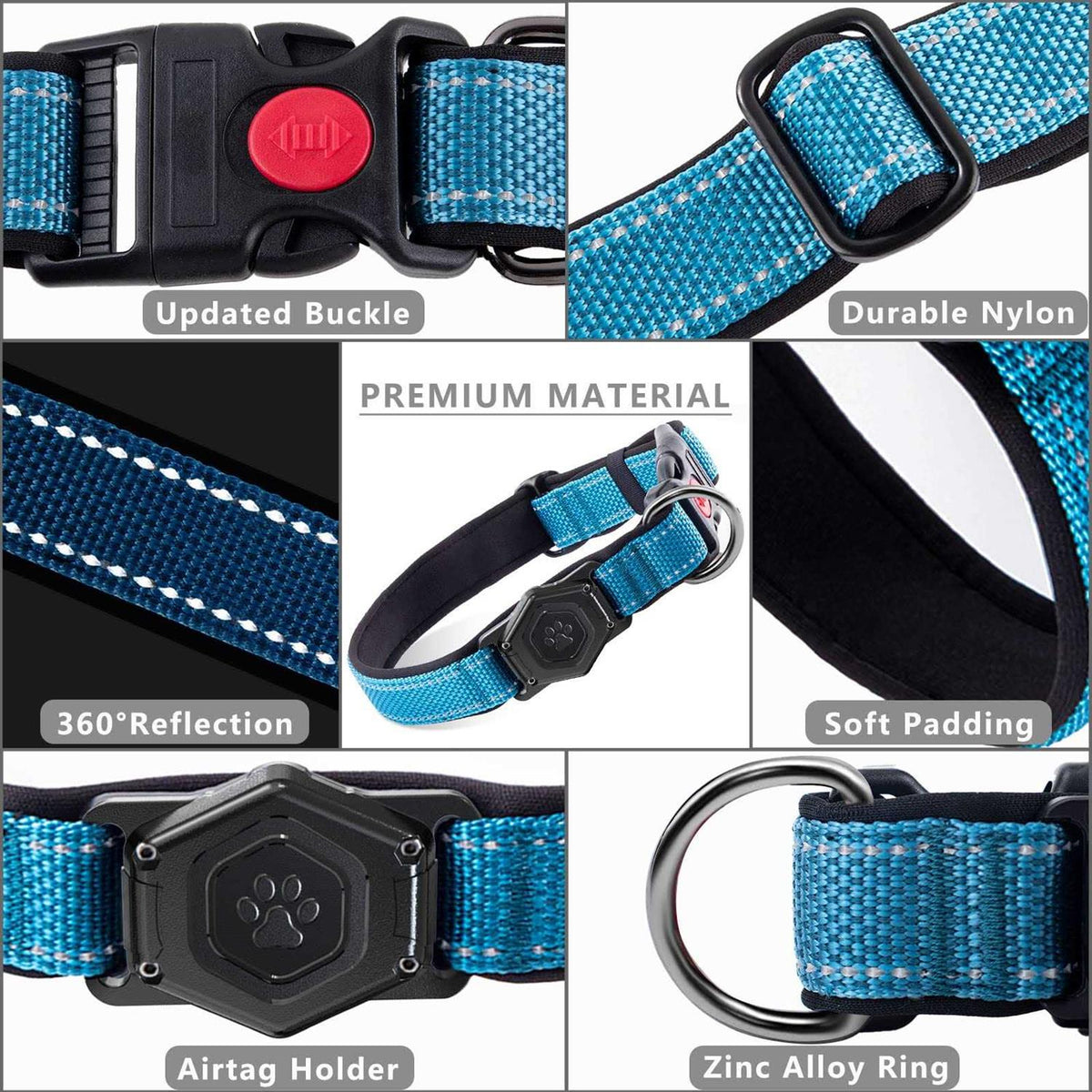 Adjustable Reflective Dog Collar with Air Tag Holder J47887