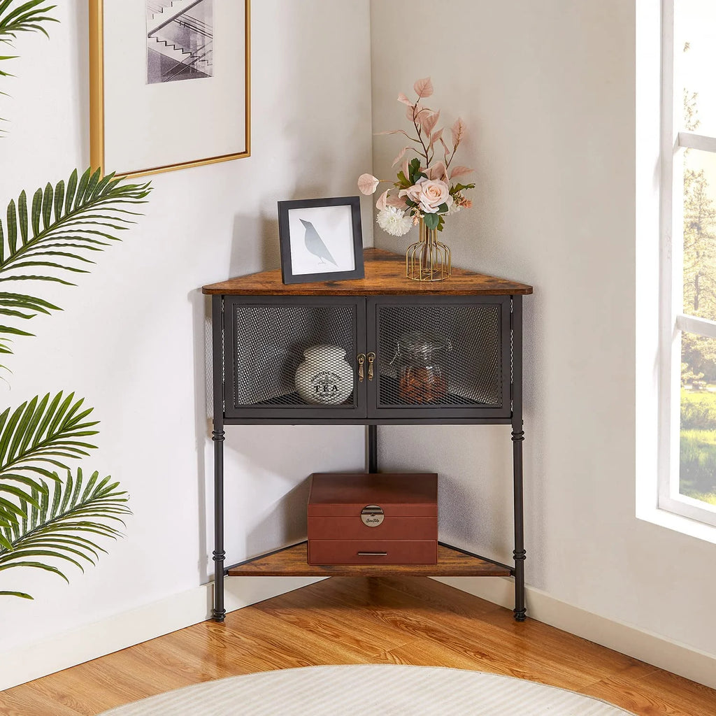Brown 3-Tier Corner Shelf with Storage Cabinet D143626