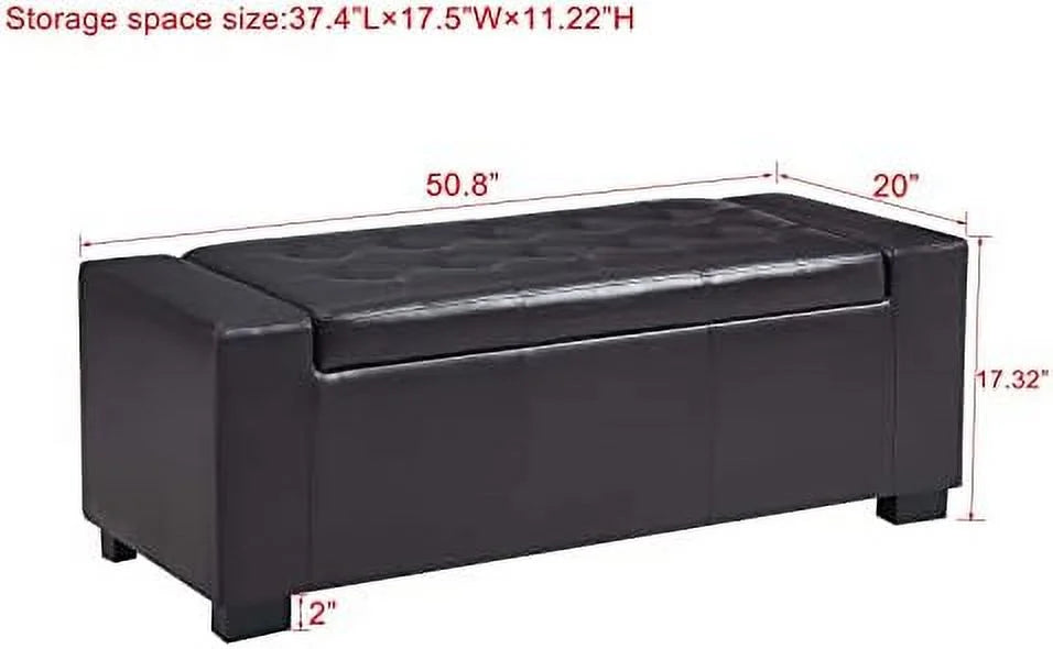 36 Inch Wide Square Lift Top Tufted Faux Leather Ottoman Bench P539035