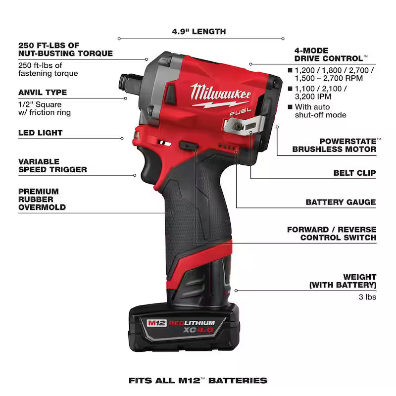 12V Lithium-Ion Brushless Cordless 1/2 in. Impact Wrench Kit R15973