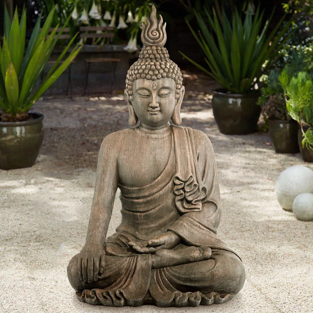 Large Sitting Buddha Statue Sculpture Stone Gray Finish 42" Tall Z837
