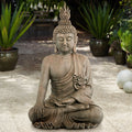 Large Sitting Buddha Statue Sculpture Stone Gray Finish 42" Tall Z837