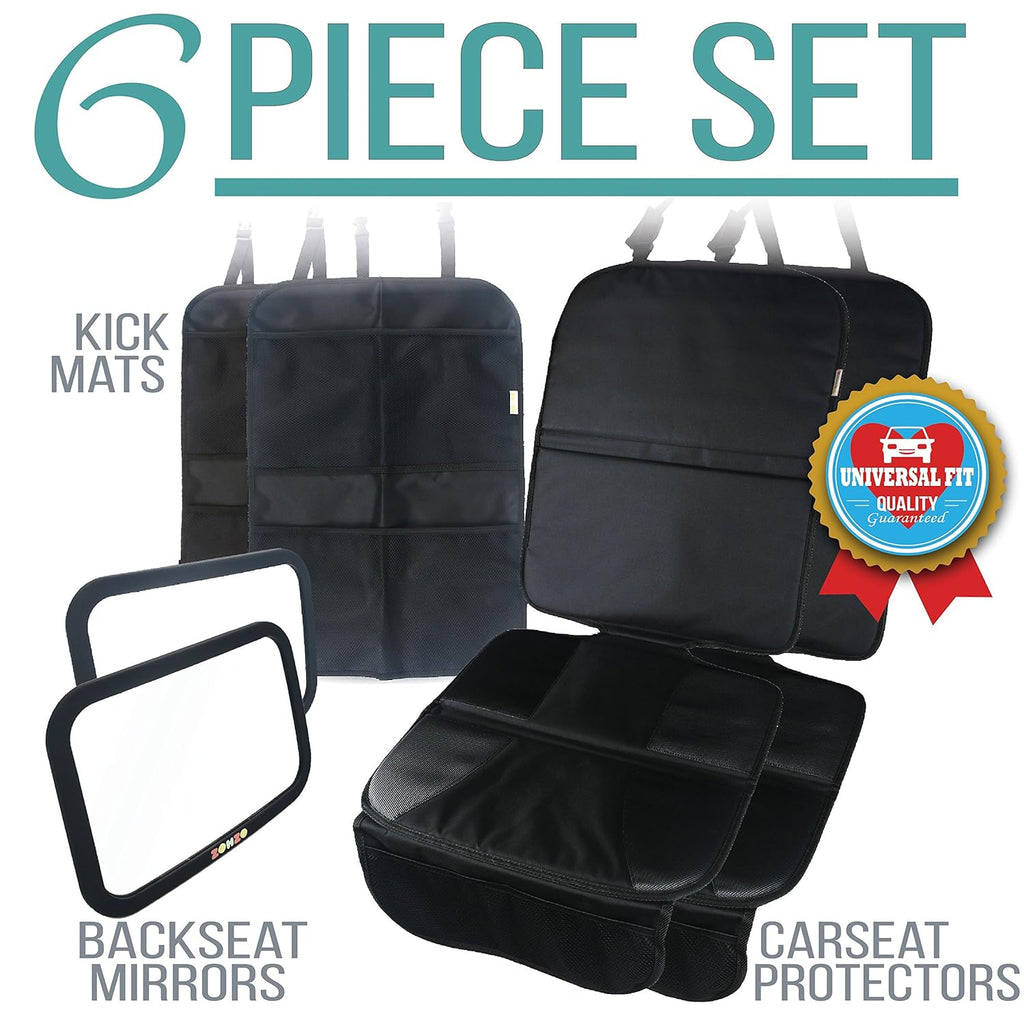 Double Baby Car Bundle - Car Seat Protector Cover, Baby Car Mirror, Kick Mat Organizer J94501