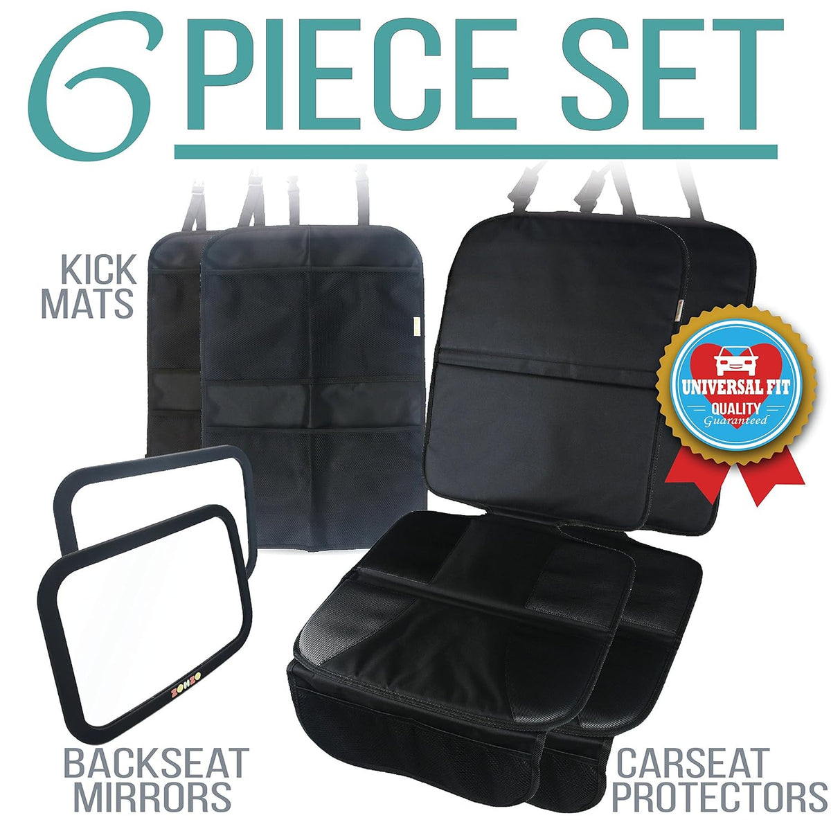 Double Baby Car Bundle - Car Seat Protector Cover, Baby Car Mirror, Kick Mat Organizer J94501