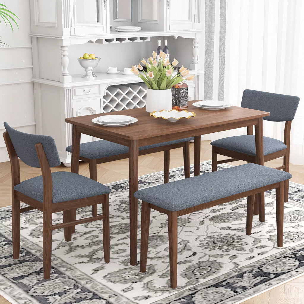 Grey Rubber wood Dining Table Set with 2 Benches and 2 Chairs K83363