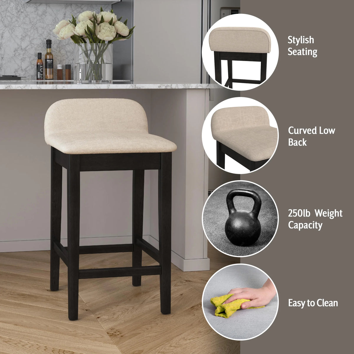 Black Light Beige Wood Counter Stool H889