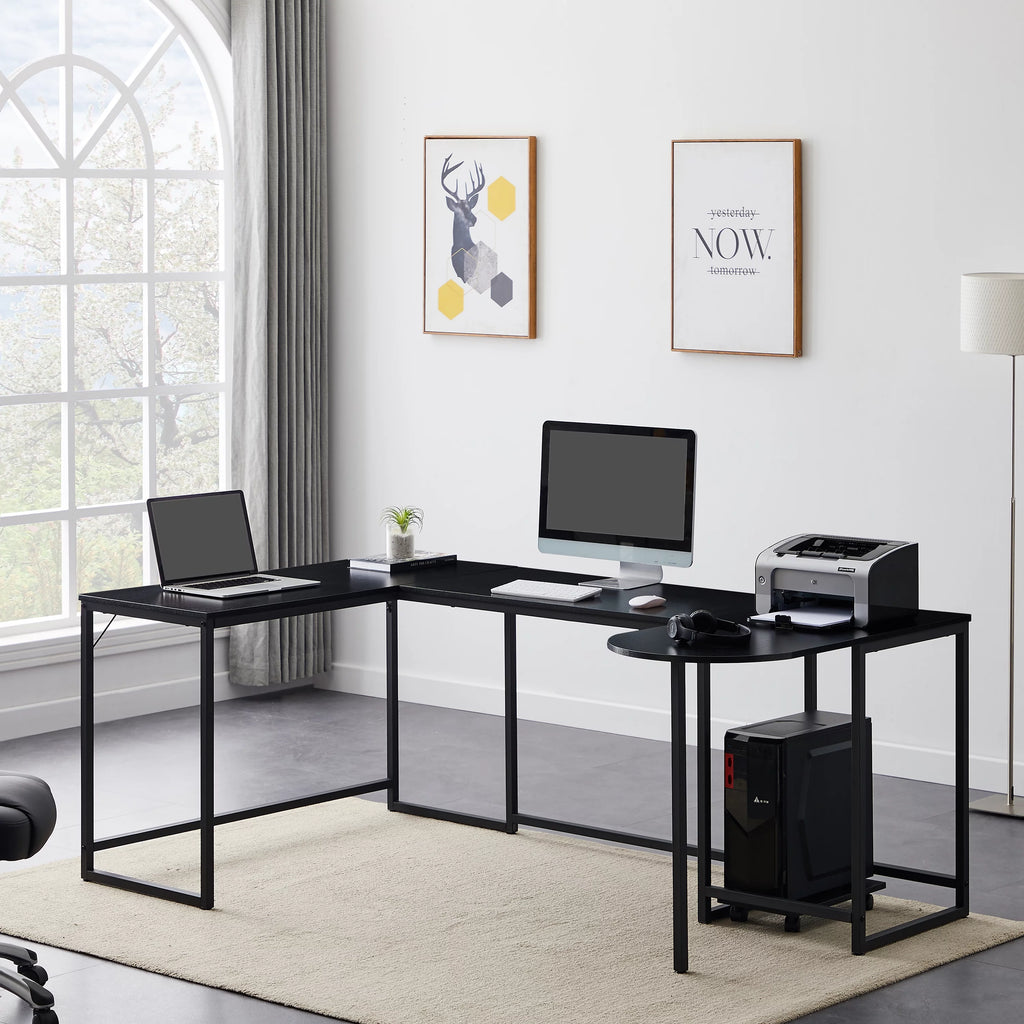 Black U-shaped Computer Desk with CPU Stand Q609