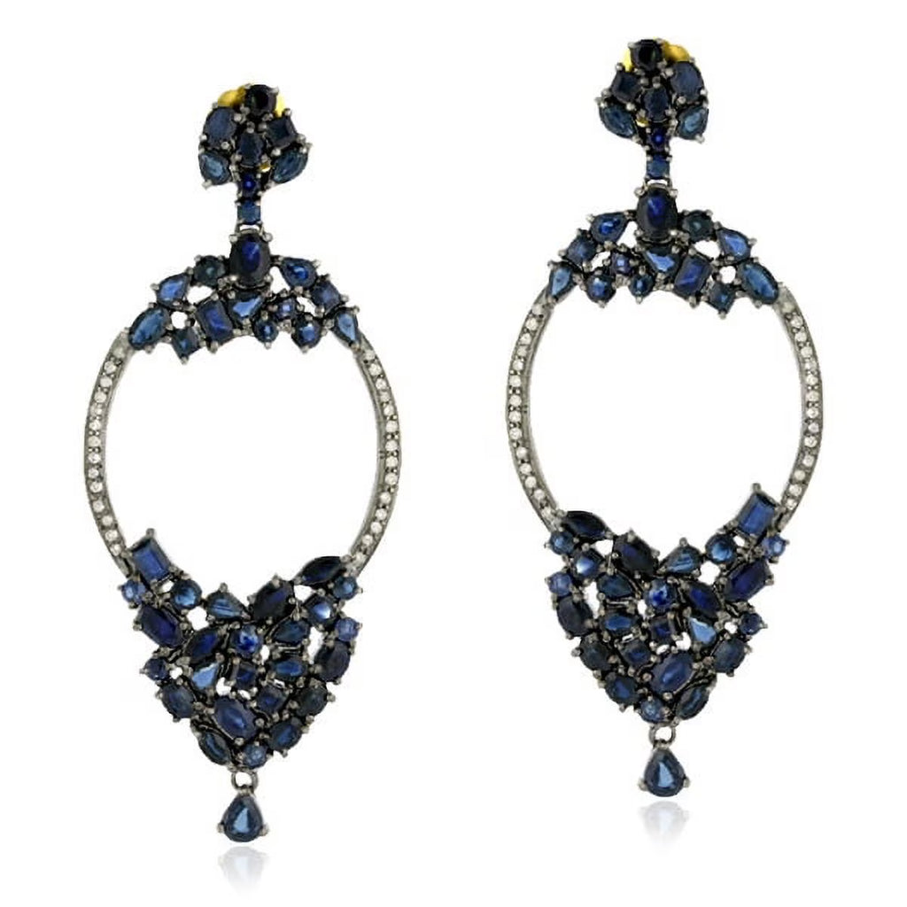 Pave Diamond Blue Sapphire Dangle Earrings W53478