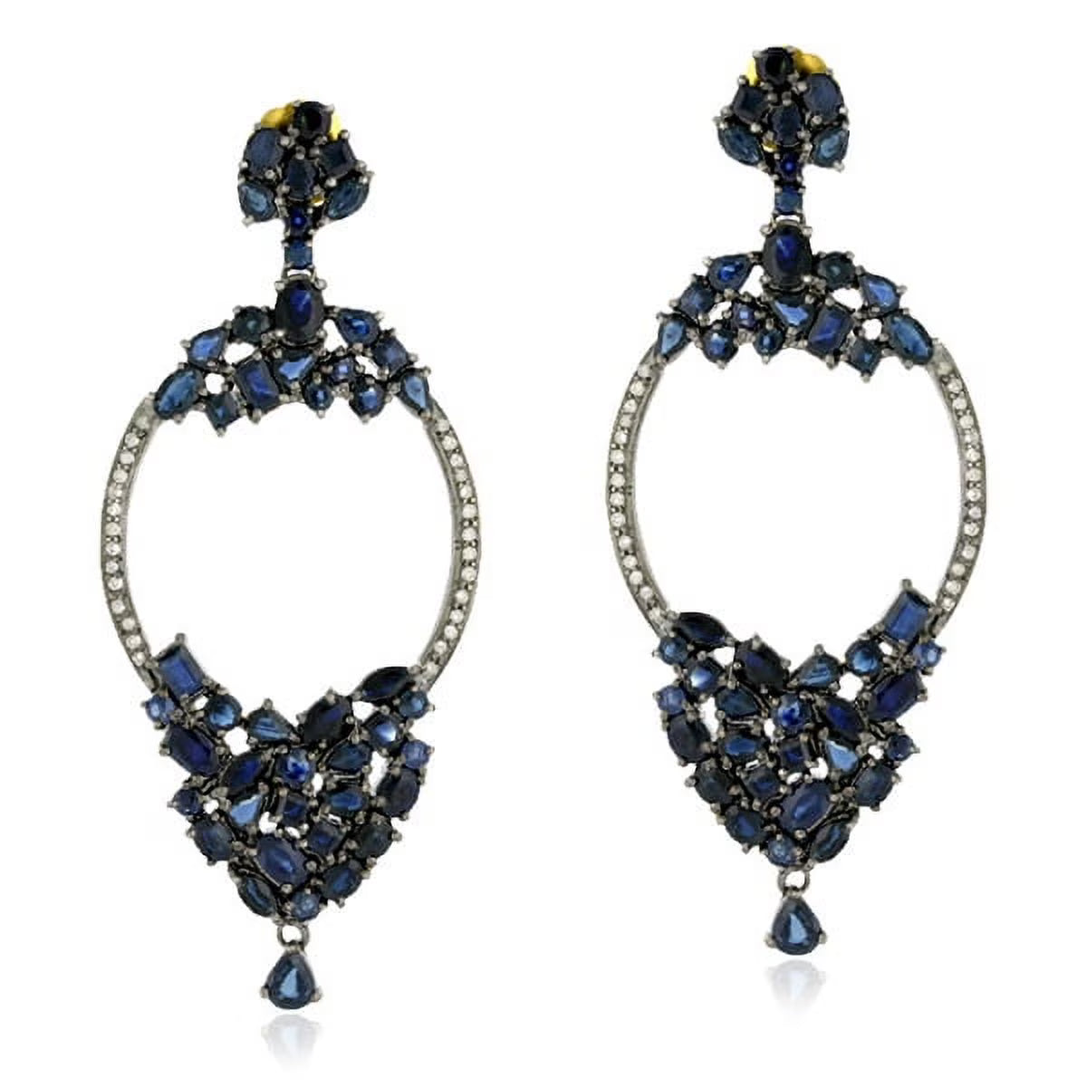 Pave Diamond Blue Sapphire Dangle Earrings W53478