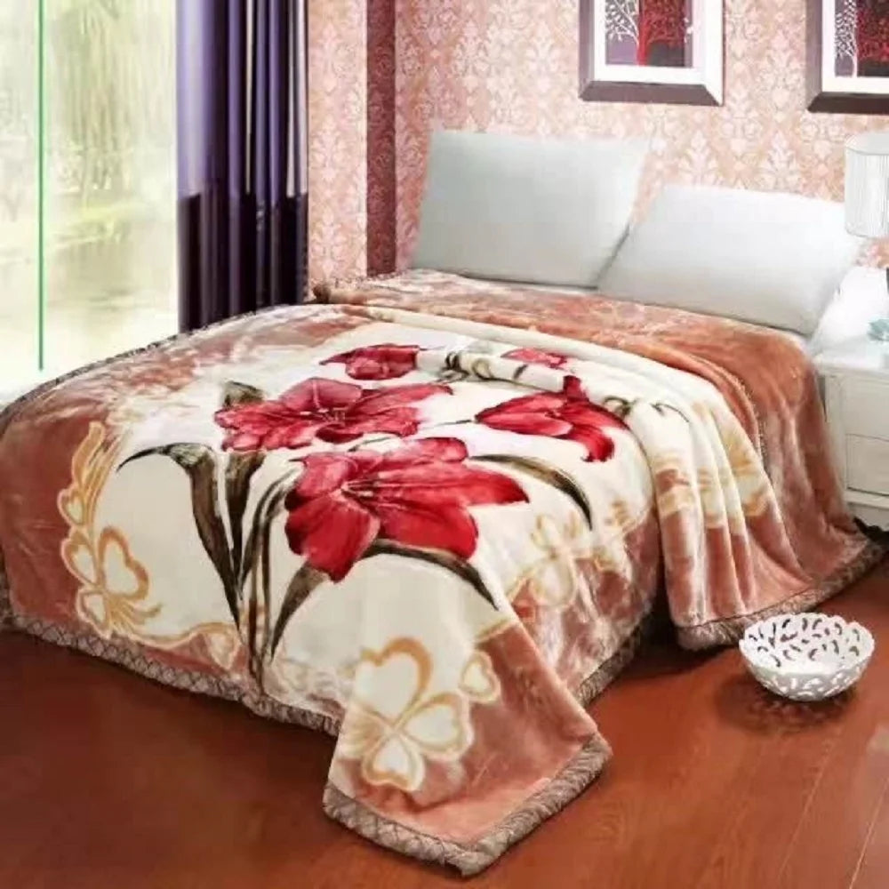 King Orange Red/Cream Reversible Faux Mink Fleece Blanket L799090