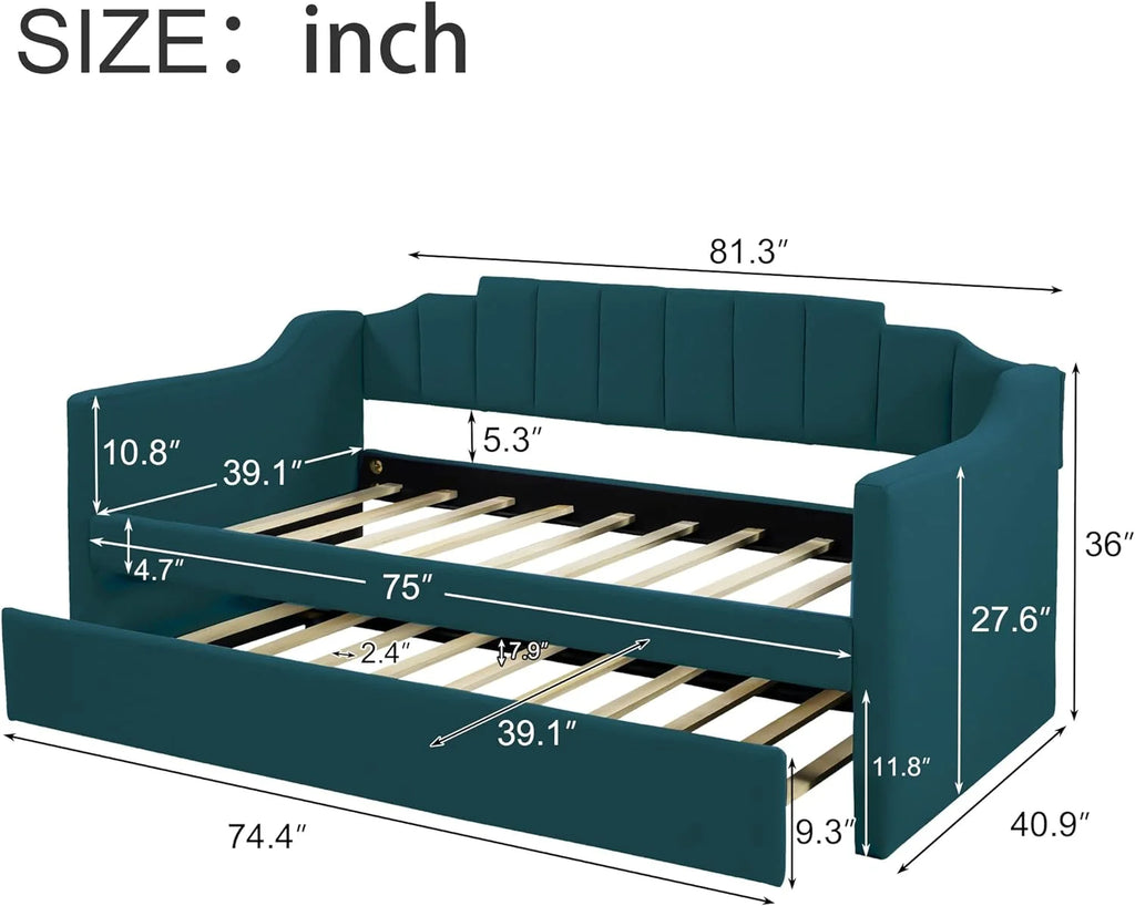 Upholstered Daybed with Trundle Sofa Bed Solid Wood Frame D272