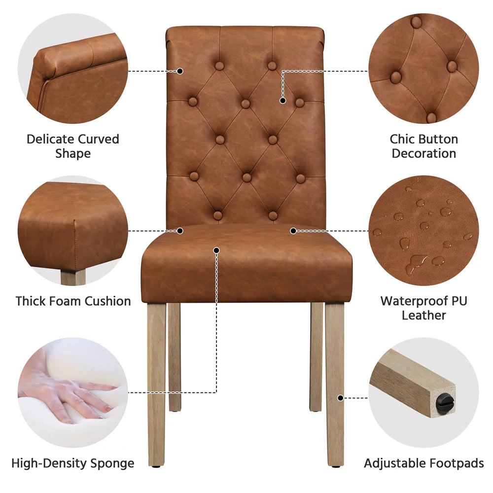 Brown Faux Leather Dining Chairs Set of 2 O903