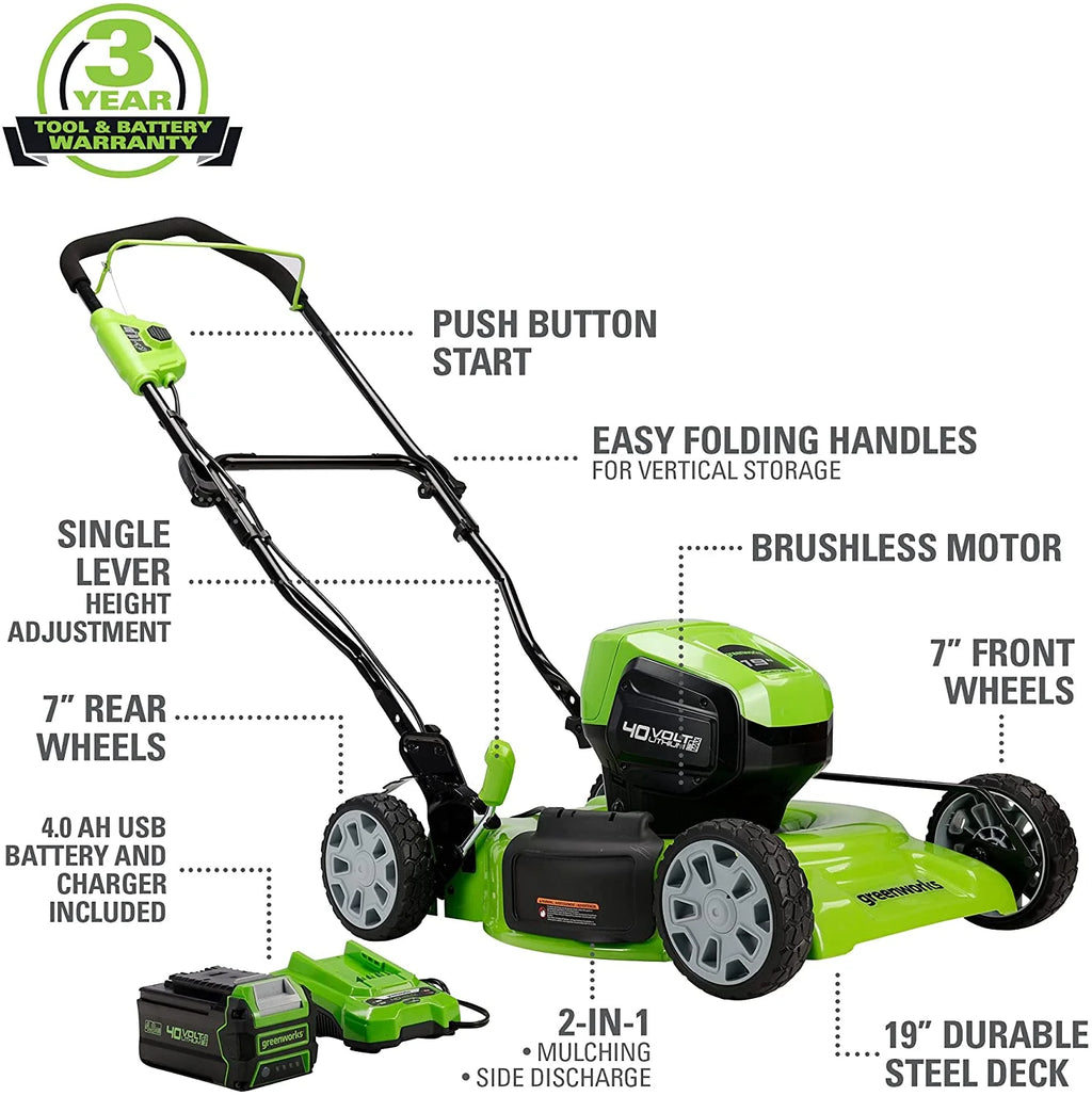 40V 19" Cordless Walk-Behind Mower with 4.0Ah Battery & Charger O65546