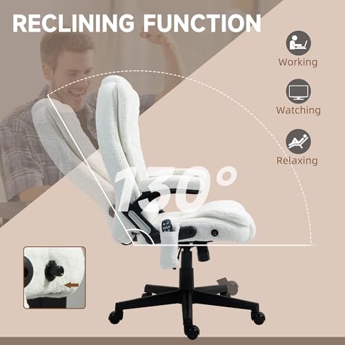 White Velvet High Back Reclining Office Chair with Remote W6196