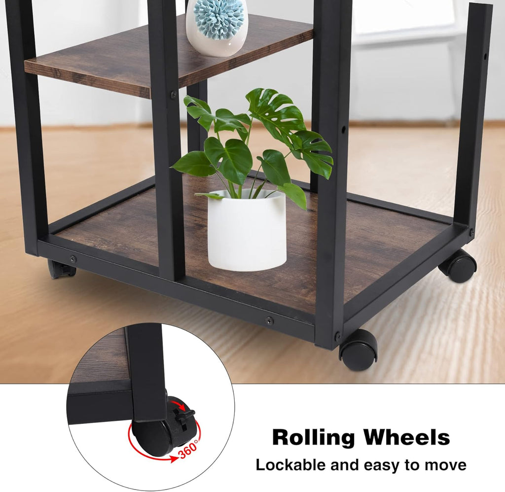 Brown 3 Tier Rolling Printer Cart with Storage M70659