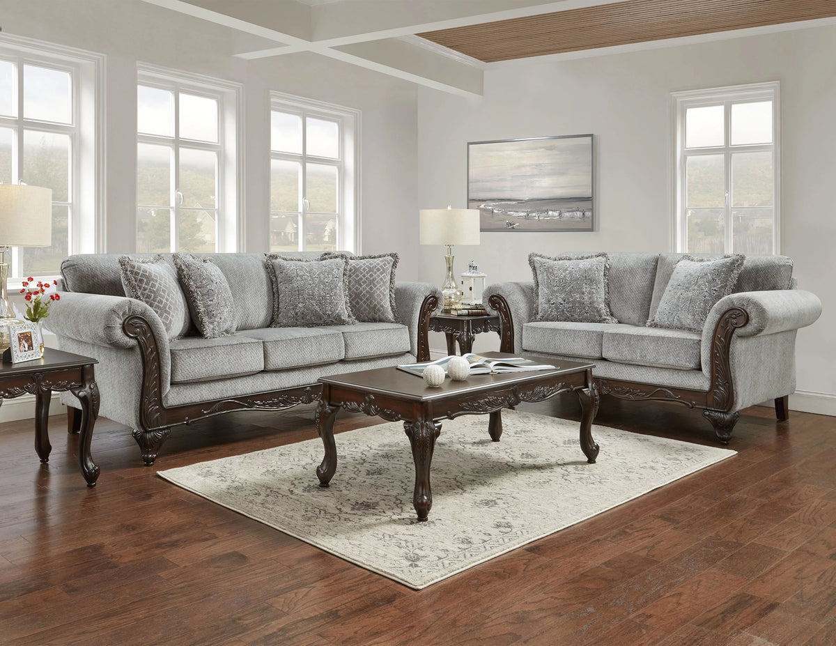Gray Polyester Sofa and Loveseat Set C343