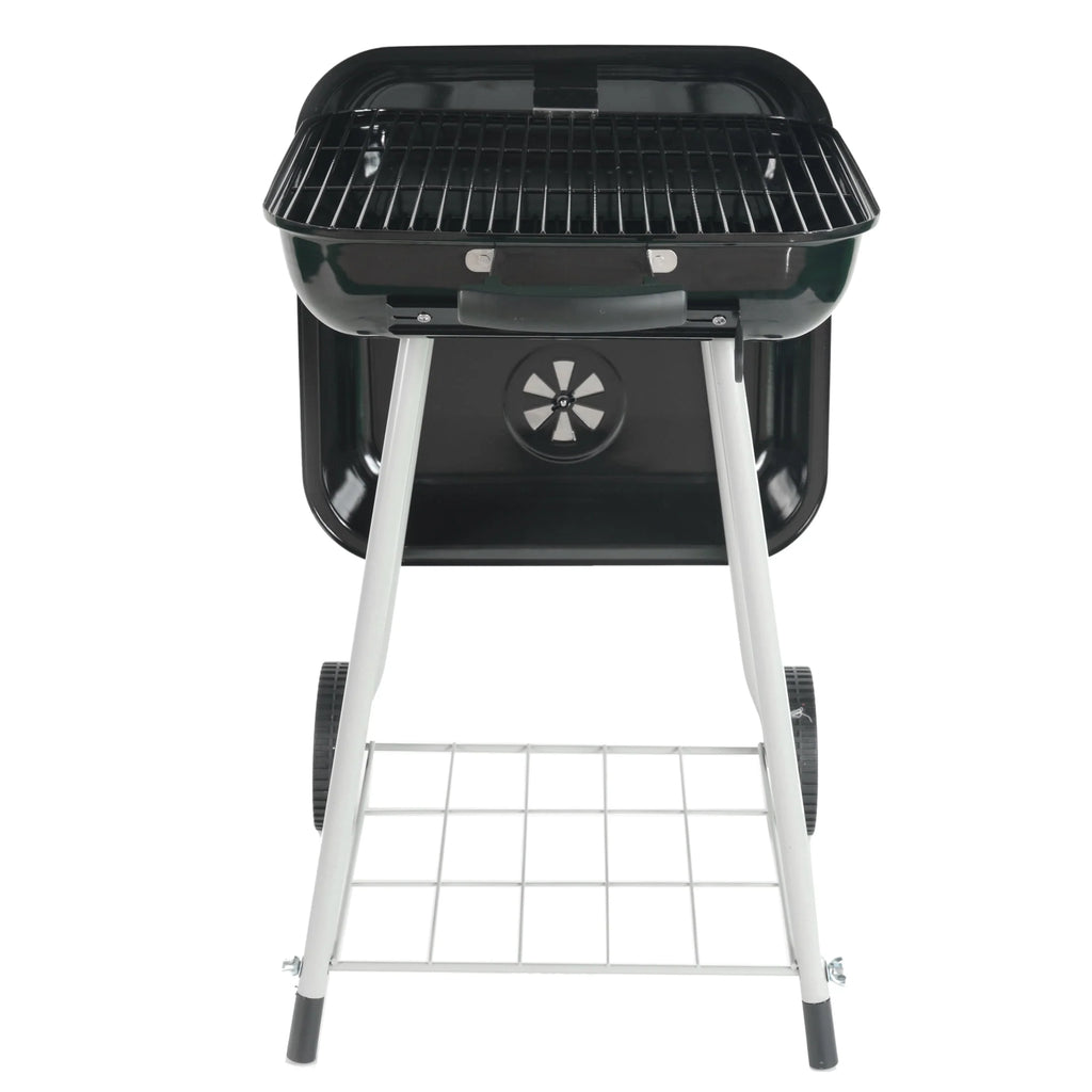 Square Steel Charcoal Grill with Wheels, Black Y478309
