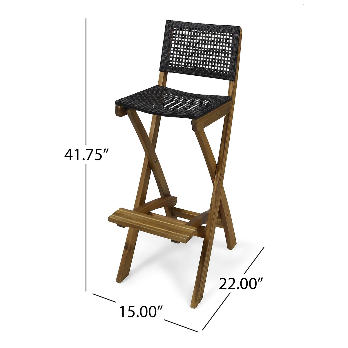 2pk Acacia Wood Folding Barstools Dark Gray F686