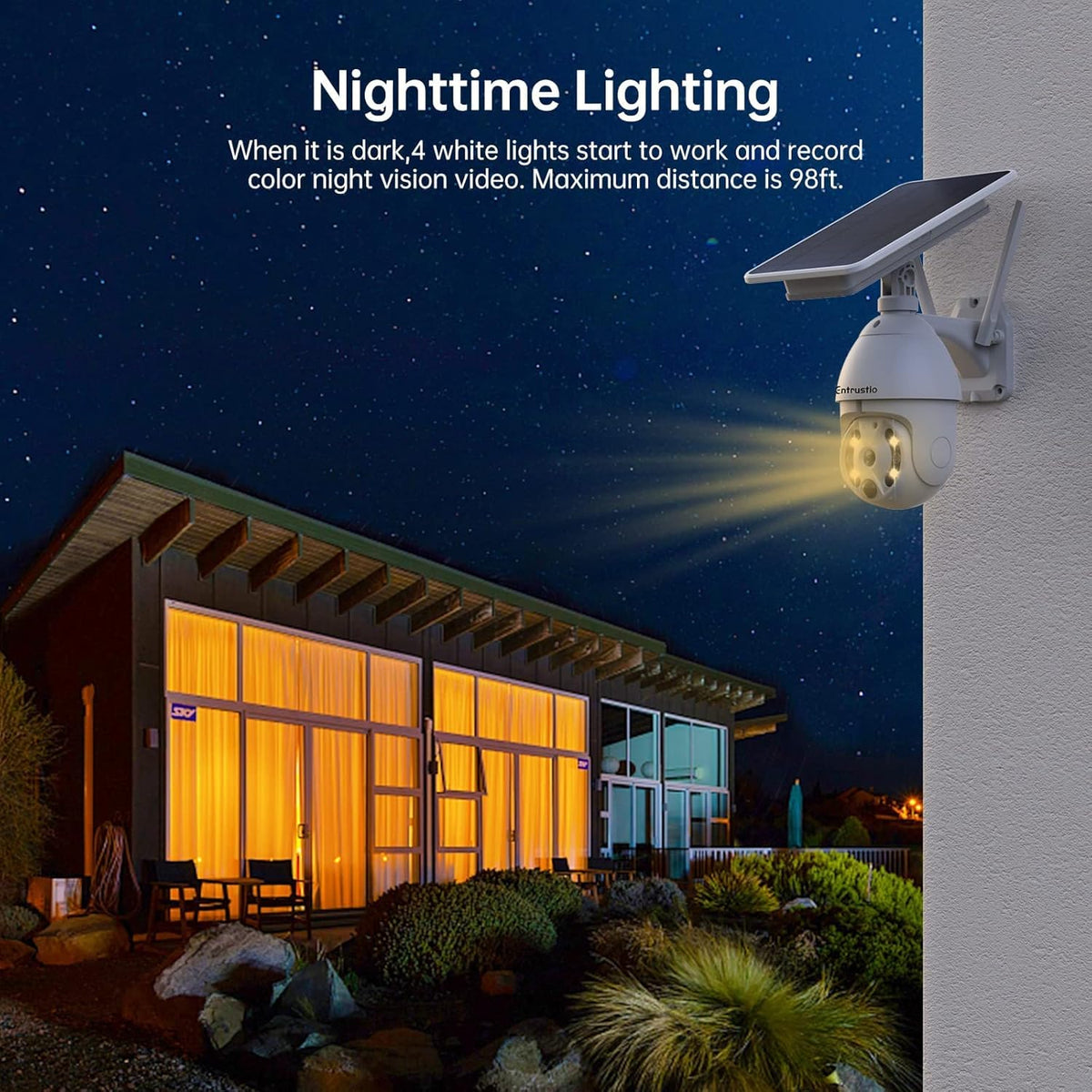 Solar Security Camera Wireless Outdoor 360° Pan Tilt WiFi Solar Powered Camera IP66 Waterproof O617