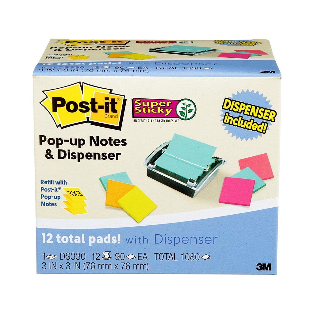 Super Sticky Note and Dispenser Value Pack, 3 x 3 Inches, 90-Sheet Pad (12 Pack) U55631