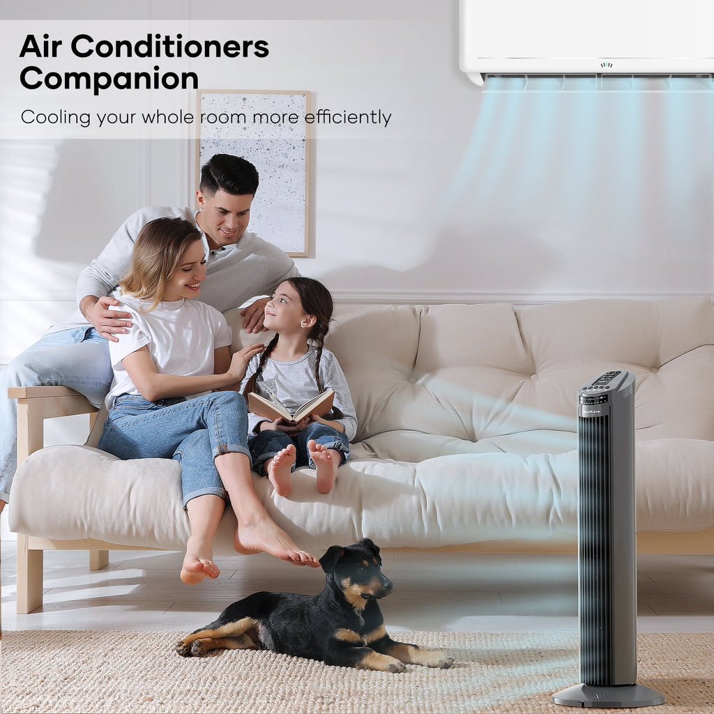 70° Oscillating Tower Fan with Remote Control 3 Speeds 3 Wind Modes Timer Dark Gray K2293