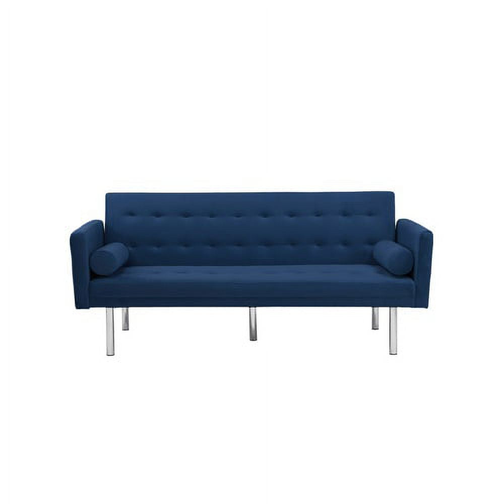 Blue Velvet Tufted Futon Sofa with 2 Pillows I320