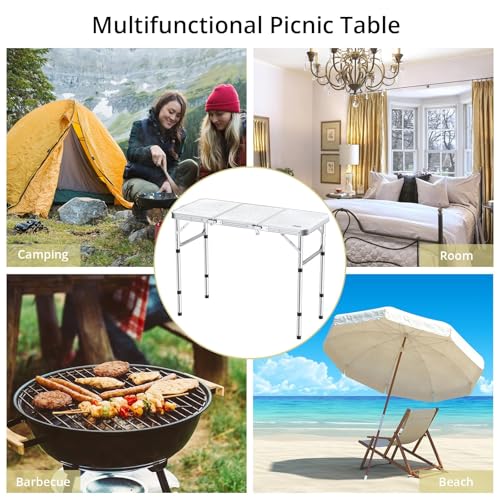 Folding Camping Table with Storage Net, 3 Adjustable Height, Pure Black V881326