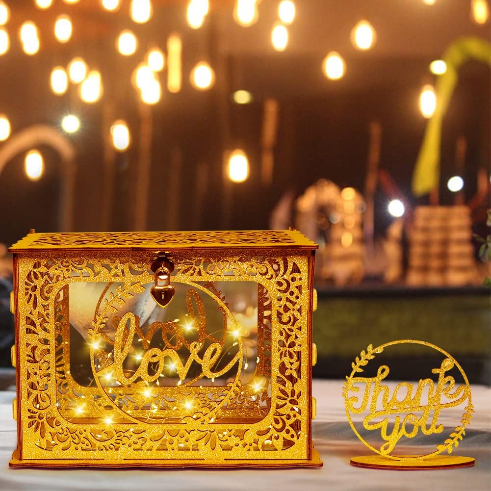 Gold Wedding Card Box with Lock K617911